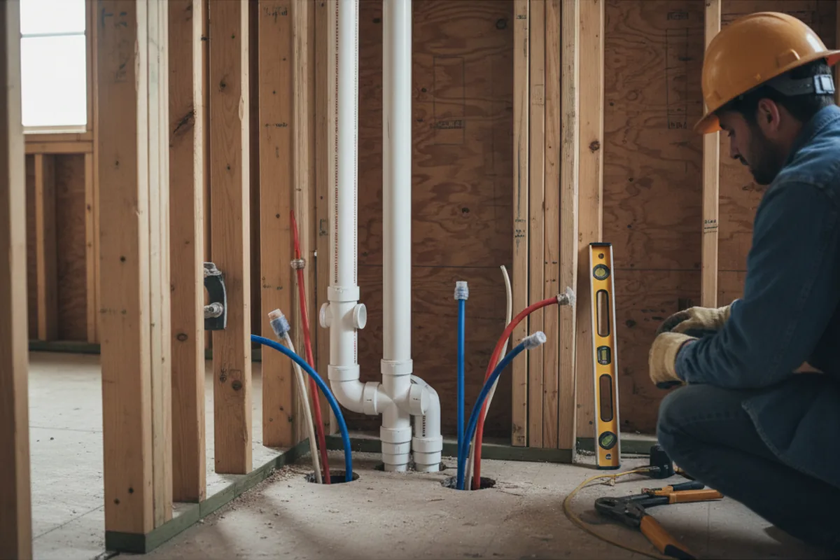 Drain and supply rough-in during Drain Cleaning in Gypsum